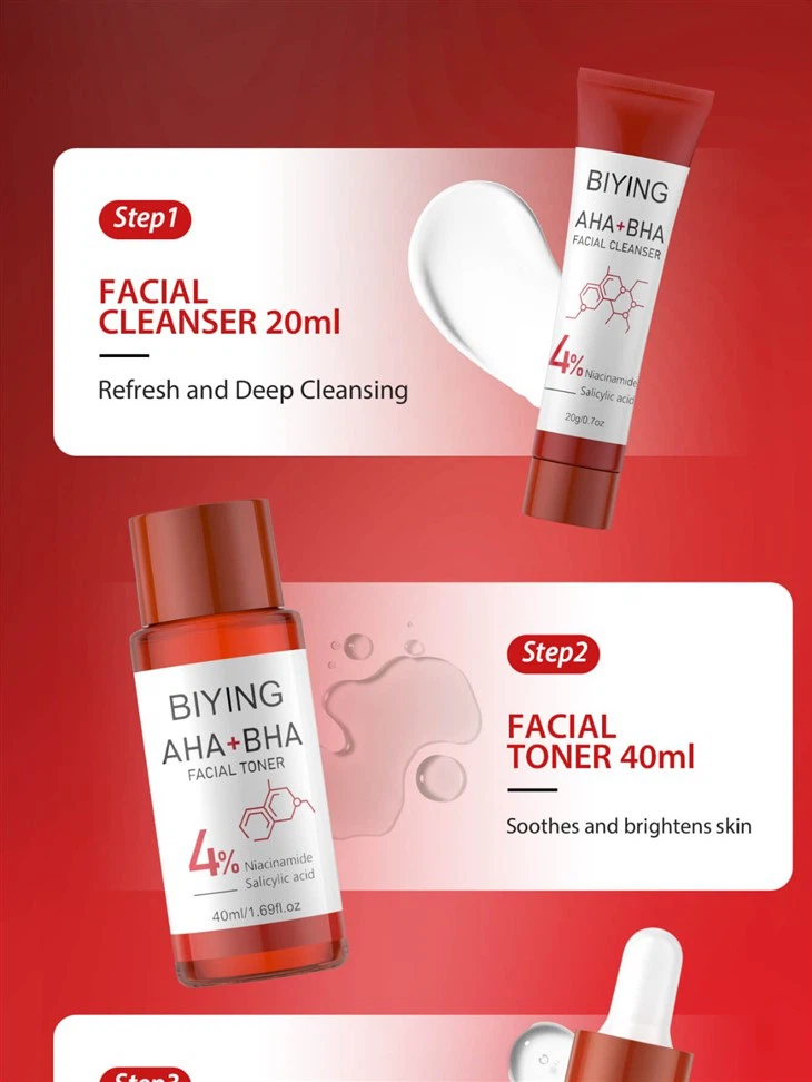 AHA+BHA Oil Control Skincare Set Anti Acne Cosmetics 4 Piece Facial Care Set